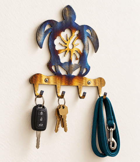 Coastal Sea Turtle Metal Key Rack – Beach Wall Organizer with Hooks | Handmade in USA Rustic Decor Knights Home Decor  item