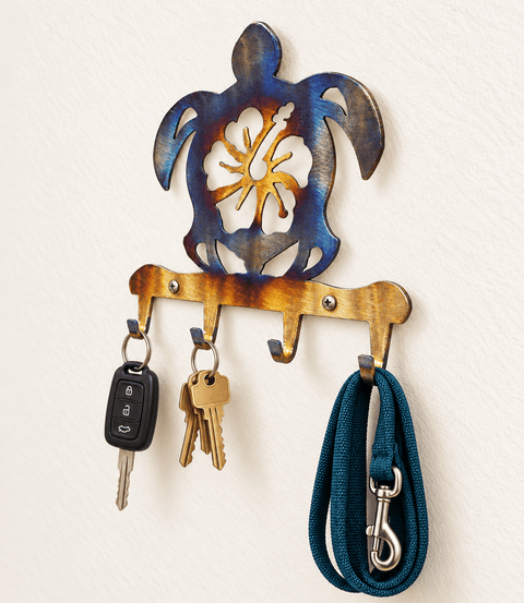 Coastal Sea Turtle Metal Key Rack – Beach Wall Organizer with Hooks | Handmade in USA Rustic Decor Knights Home Decor  item