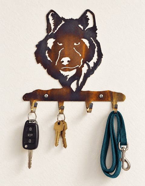 Rustic Wolf Head Key Holder Rack – Handcrafted Metal Wall Hook Organizer | Made in USA Knights Home Decor  item