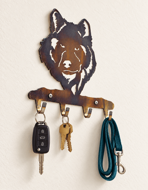 Rustic Wolf Head Key Holder Rack – Handcrafted Metal Wall Hook Organizer | Made in USA Knights Home Decor  item
