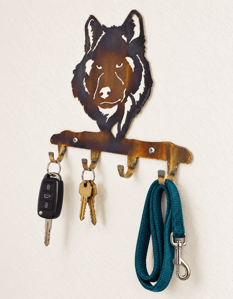 Rustic Wolf Head Key Holder Rack – Handcrafted Metal Wall Hook Organizer | Made in USA Knights Home Decor  item