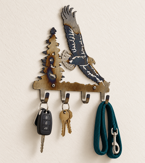 Rustic Eagle Flying Metal Key Rack – Handcrafted Wall Organizer with Tree Design | Made in USA Knights Home Decor  item