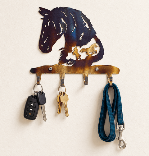 Rustic Horse Silhouette Metal Key Rack – Handmade Wall Organizer | Made in USA Knights Home Decor  item