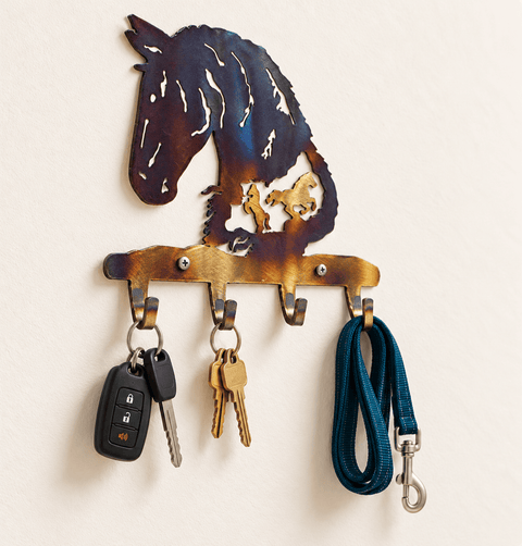 Rustic Horse Silhouette Metal Key Rack – Handmade Wall Organizer | Made in USA Knights Home Decor  item