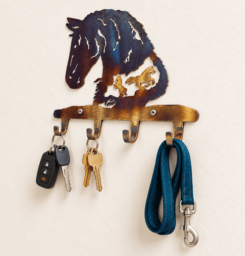 Rustic Horse Silhouette Metal Key Rack – Handmade Wall Organizer | Made in USA Knights Home Decor  item