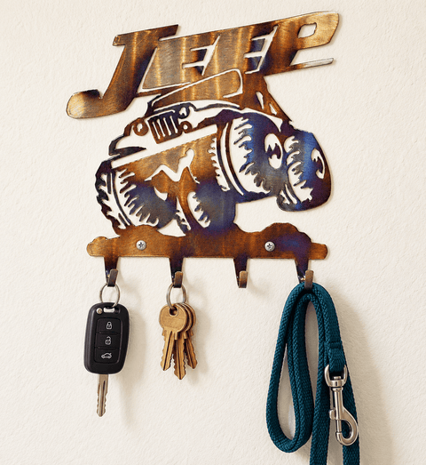 Jeep Metal Key Rack Wall Organizer – Handmade Durable Entryway Hook | Made in USA Knights Home Decor  item
