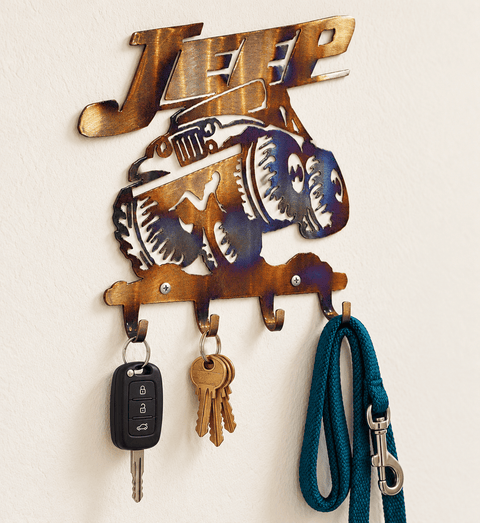 Jeep Metal Key Rack Wall Organizer – Handmade Durable Entryway Hook | Made in USA Knights Home Decor  item