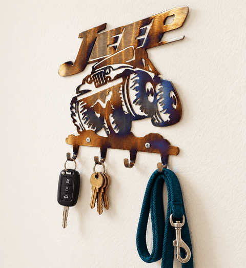 Jeep Metal Key Rack Wall Organizer – Handmade Durable Entryway Hook | Made in USA Knights Home Decor  item