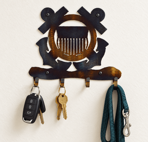Coast Guard Themed Key Holder – Patriotic Metal Wall Organizer | Handmade Decor Made in USA Knights Home Decor  item
