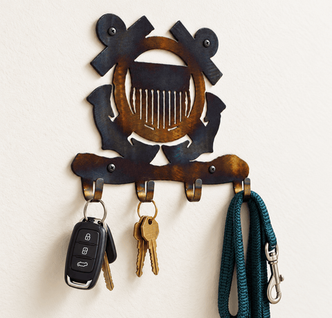 Coast Guard Themed Key Holder – Patriotic Metal Wall Organizer | Handmade Decor Made in USA Knights Home Decor  item