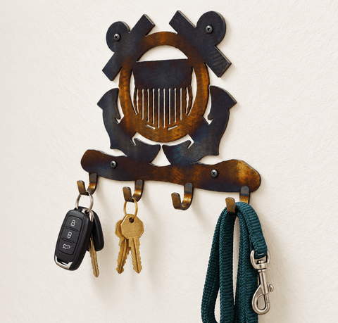 Coast Guard Themed Key Holder – Patriotic Metal Wall Organizer | Handmade Decor Made in USA Knights Home Decor  item