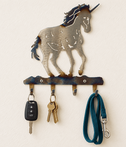 Handcrafted Metal Unicorn Key Rack – Whimsical Entryway Organizer | Made in USA Rustic Charm Knights Home Decor  item