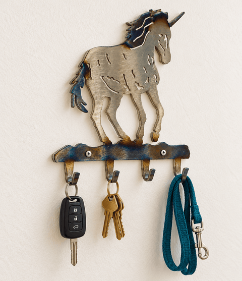 Handcrafted Metal Unicorn Key Rack – Whimsical Entryway Organizer | Made in USA Rustic Charm Knights Home Decor  item