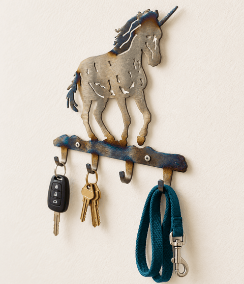 Handcrafted Metal Unicorn Key Rack – Whimsical Entryway Organizer | Made in USA Rustic Charm Knights Home Decor  item
