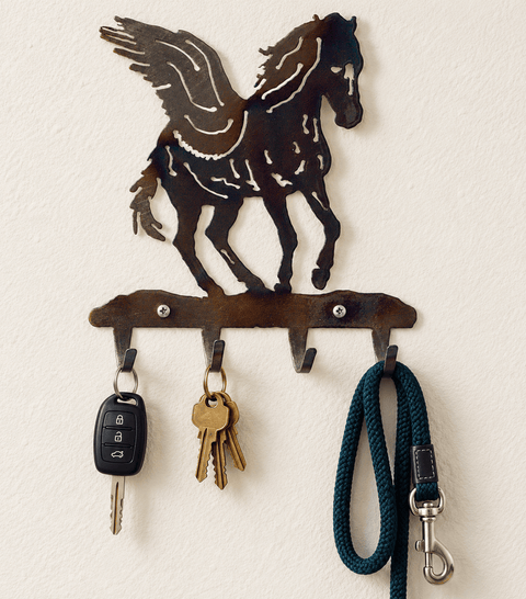 Rustic Pegasus Wall Mounted Key Holder – Handcrafted Metal Art Organizers | Made in USA Knights Home Decor  item