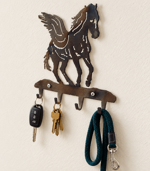 Rustic Pegasus Wall Mounted Key Holder – Handcrafted Metal Art Organizers | Made in USA Knights Home Decor  item