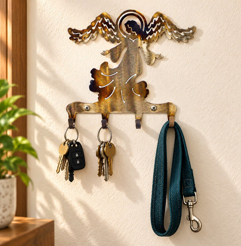 Handcrafted Angel Key Holder – Rustic Metal Wall Rack for Keys and Small Items | Made in USA Knights Home Decor  item
