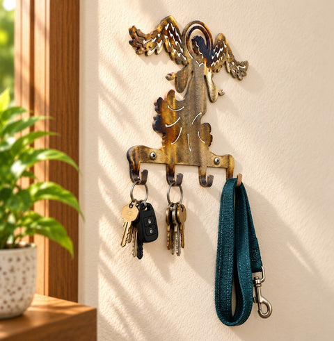 Handcrafted Angel Key Holder – Rustic Metal Wall Rack for Keys and Small Items | Made in USA Knights Home Decor  item
