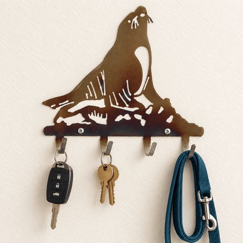 Handcrafted Sea Lion Metal Key Rack – Functional Coastal Wall Decor | Made in USA Knights Home Decor  item
