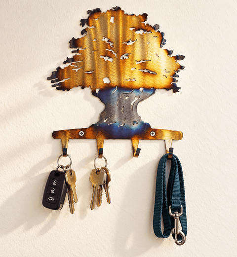 Hand-Forged Ancient Olive Tree Metal Key Rack – Rustic Wall Organizer | Made in USA Knights Home Decor  item