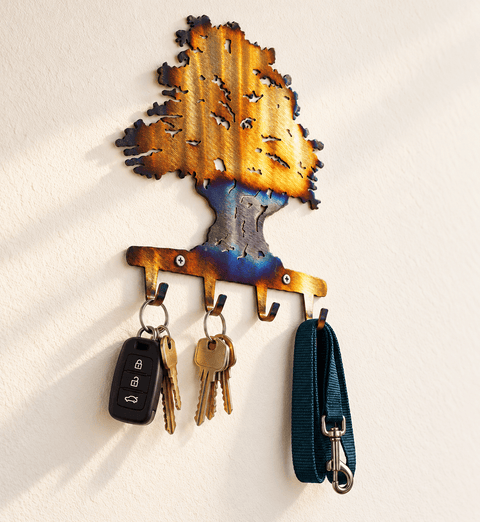 Hand-Forged Ancient Olive Tree Metal Key Rack – Rustic Wall Organizer | Made in USA Knights Home Decor  item