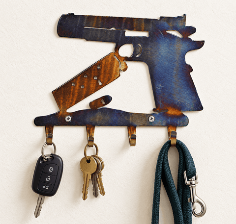 Handcrafted Colt 1911 Wall Key Rack – Rustic Metal Gun Silhouette Organizer | Made in USA Knights Home Decor  item