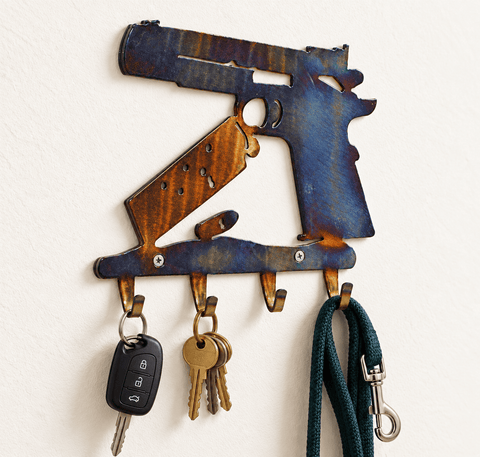 Handcrafted Colt 1911 Wall Key Rack – Rustic Metal Gun Silhouette Organizer | Made in USA Knights Home Decor  item