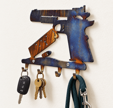 Handcrafted Colt 1911 Wall Key Rack – Rustic Metal Gun Silhouette Organizer | Made in USA Knights Home Decor  item