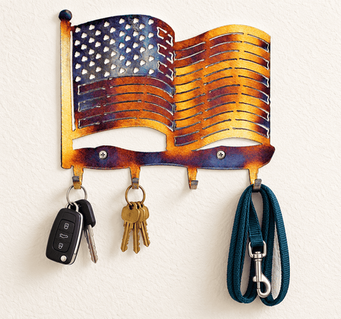 Rustic American Flag Key Holder – Handmade Patriotic Wall Rack | Heat-Treated Finish | Made in USA Knights Home Decor  item