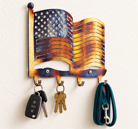 Rustic American Flag Key Holder – Handmade Patriotic Wall Rack | Heat-Treated Finish | Made in USA Knights Home Decor  item