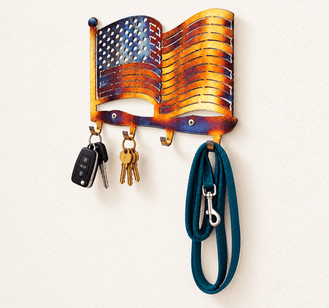 Rustic American Flag Key Holder – Handmade Patriotic Wall Rack | Heat-Treated Finish | Made in USA Knights Home Decor  item