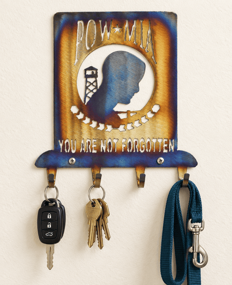 POW-MIA Tribute Steel Key Rack – Handcrafted Heat-Treated Organizer | Veteran Owned Made in USA Knights Home Decor  item