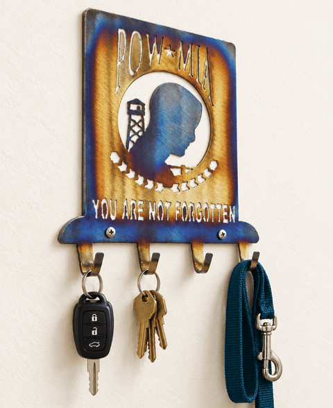 POW-MIA Tribute Steel Key Rack – Handcrafted Heat-Treated Organizer | Veteran Owned Made in USA Knights Home Decor  item