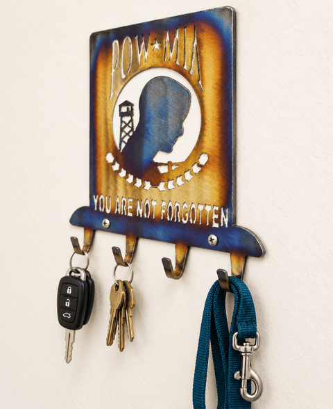 POW-MIA Tribute Steel Key Rack – Handcrafted Heat-Treated Organizer | Veteran Owned Made in USA Knights Home Decor  item