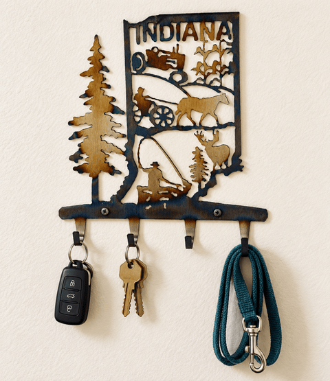 Indiana Rustic Metal Key Rack – Handmade Wall Organizer with Rural Farm Design | Made in USA Knights Home Decor  item