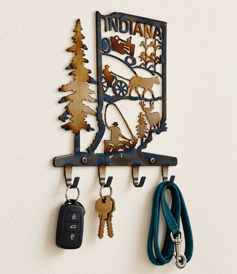 Indiana Rustic Metal Key Rack – Handmade Wall Organizer with Rural Farm Design | Made in USA Knights Home Decor  item