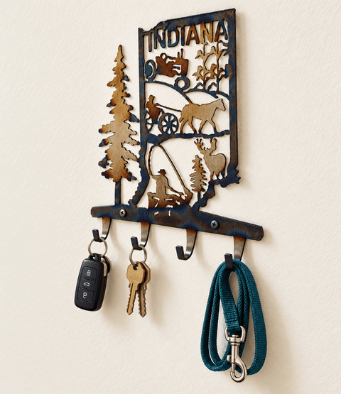 Indiana Rustic Metal Key Rack – Handmade Wall Organizer with Rural Farm Design | Made in USA Knights Home Decor  item