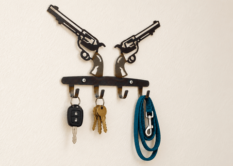 Western Revolvers Metal Key Rack – Rustic Wall Mount Organizer | Handmade Wild West Decor | Made in USA Knights Home Decor  item