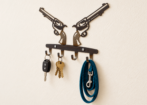 Western Revolvers Metal Key Rack – Rustic Wall Mount Organizer | Handmade Wild West Decor | Made in USA Knights Home Decor  item