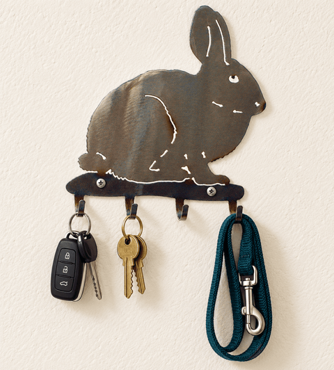 Rustic Metal Rabbit Key Holder – Handmade Wall Mount Organizer | American-Made Decor Knights Home Decor  item
