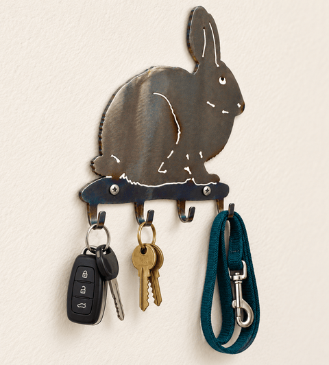 Rustic Metal Rabbit Key Holder – Handmade Wall Mount Organizer | American-Made Decor Knights Home Decor  item