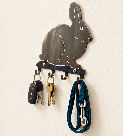 Rustic Metal Rabbit Key Holder – Handmade Wall Mount Organizer | American-Made Decor Knights Home Decor  item