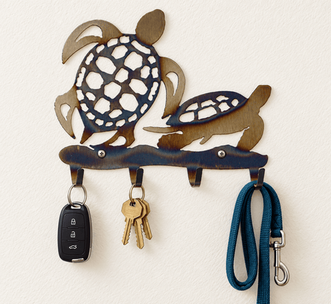 Handcrafted Sea Turtle Wall Hook – Coastal Key Holder Rack | Made in USA Decorative Organizer Knights Home Decor  item