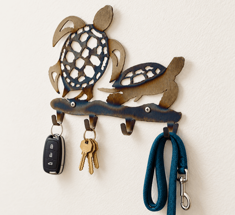 Handcrafted Sea Turtle Wall Hook – Coastal Key Holder Rack | Made in USA Decorative Organizer Knights Home Decor  item