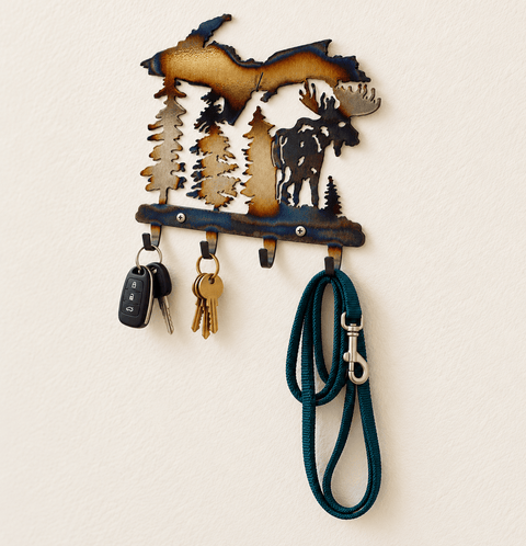 Rustic Upper Peninsula Moose Key Rack – Handmade Metal Wall Mount | Made in USA Home Decor Knights Home Decor  item