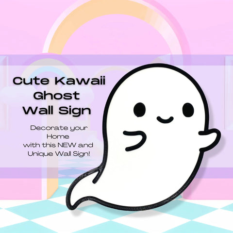 Kawaii Ghost Wall Decor – 3D Printed Plastic Sign | Made in USA Chatelet Manufacturing 