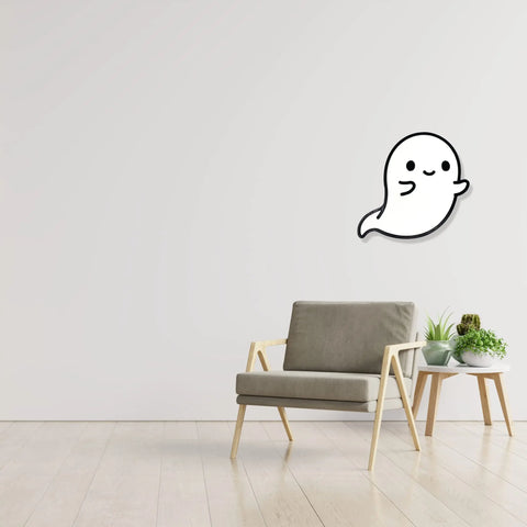 Kawaii Ghost Wall Decor – 3D Printed Plastic Sign | Made in USA Chatelet Manufacturing 