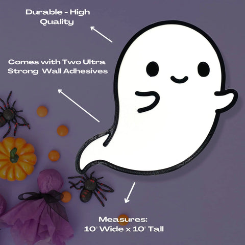 Kawaii Ghost Wall Decor – 3D Printed Plastic Sign | Made in USA Chatelet Manufacturing 