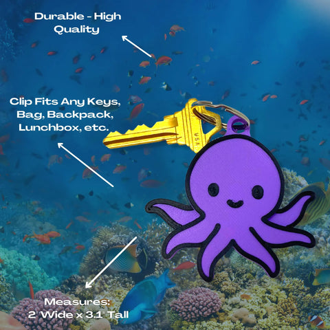 Kawaii Purple Octopus Keychain – Cute Bag Charm | Made in USA Chatelet Manufacturing 