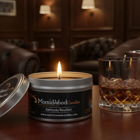 Kentucky Bourbon Scented Soy Candle Tin – 7oz Handcrafted Home Fragrance | MorninWood Candles Made in USA MorninWood Candles  Candles
